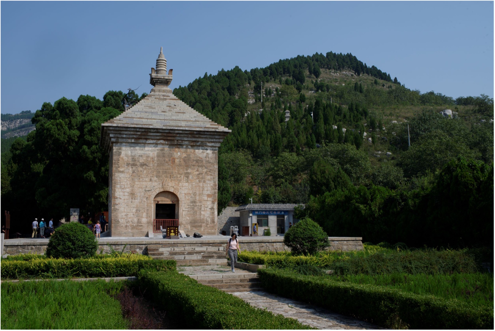 A picture of The famous four-gate stupa of Shentong Monastery, one of the earliest surviving Buddhist stone buildings in China.